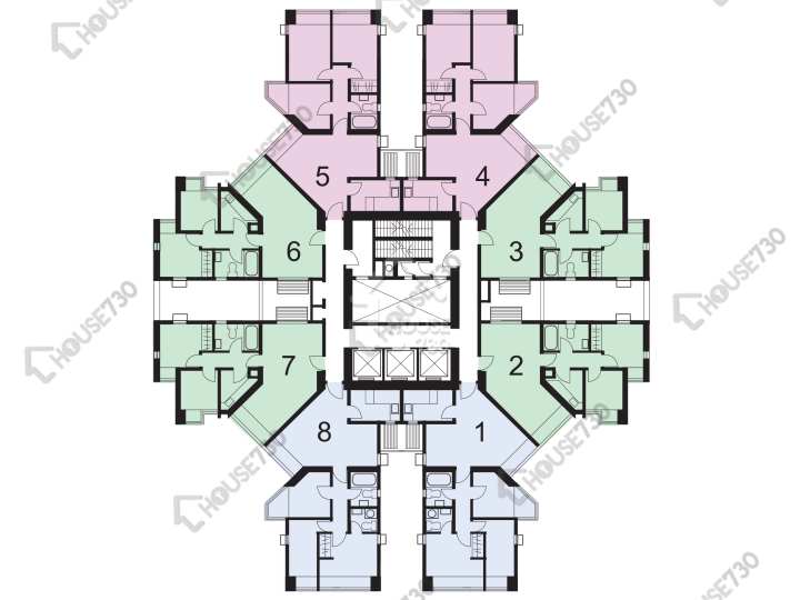 康怡花園 平面圖 康怡花園 H座 (1-8室) 2-20樓 樓層平面圖 - House730