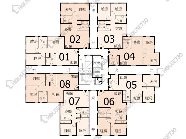 德福花園 平面圖 德福花園 Q座 2-10樓 樓層平面圖 - House730