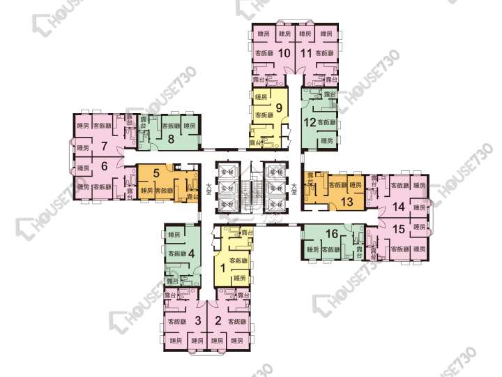 龍蟠苑 平面圖 龍蟠苑 龍璋閣 (E座) 1-33樓 樓層平面圖 - House730