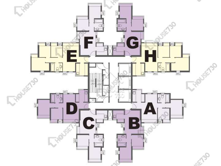 Yoho Town 平面圖 Yoho Town 1期 2座 2-3,5-13,15-23,25-33,35-39,40樓 樓層平面圖 - House730