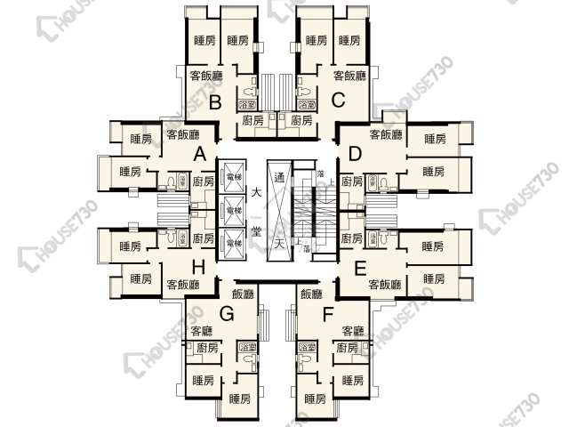 荃景花園 平面圖 荃景花園 1期 1座 4-34樓 樓層平面圖 - House730