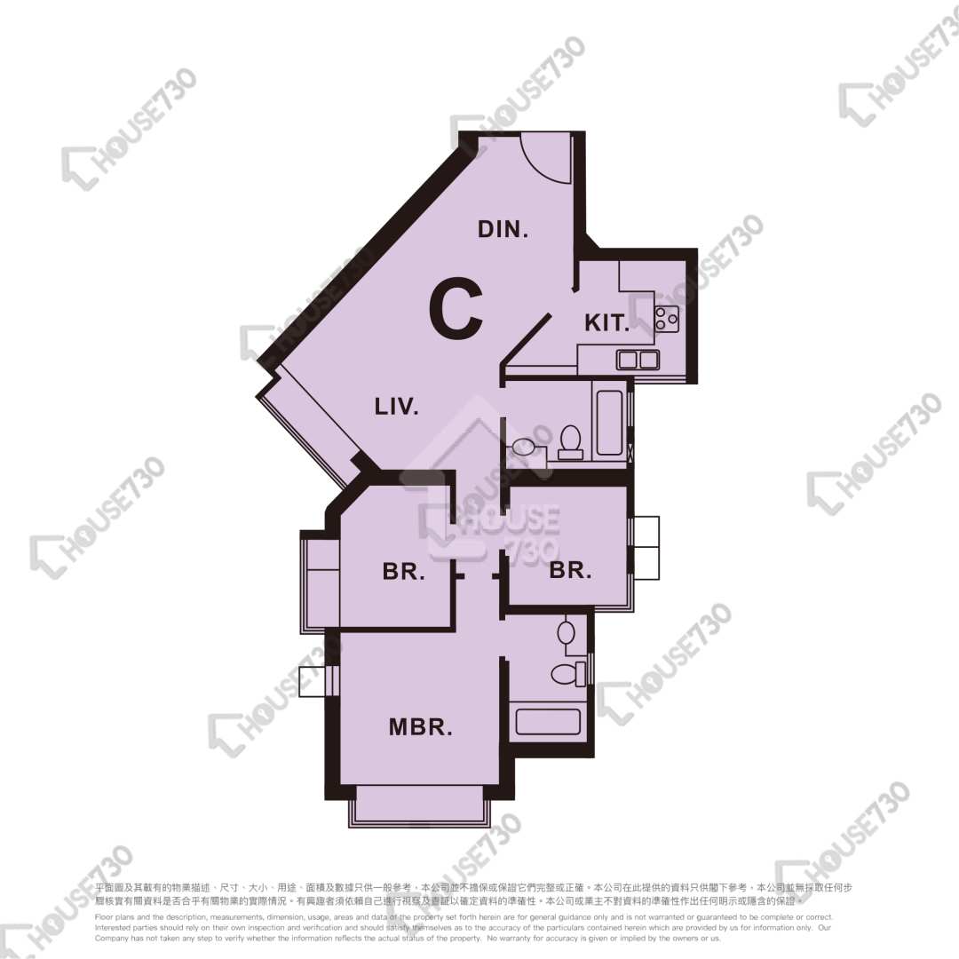 Hang Hau OSCAR BY THE SEA Lower Floor Unit Floor Plan 1期-2座-高層/中層/低層-C室 House730-7243674