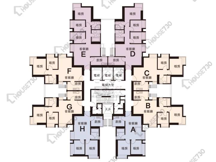 大興花園 平面圖 大興花園 2期 1座 1-34樓 樓層平面圖 - House730