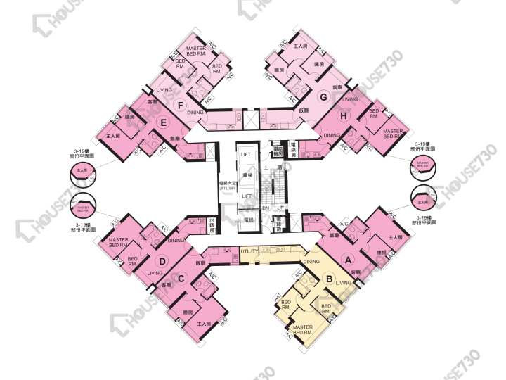 將軍澳廣場 平面圖 將軍澳廣場 1期 3座 3,5-13,15-23,25,27-33,35-39,41-43,45-46,48-52,54-55,56樓 樓層平面圖 - House730