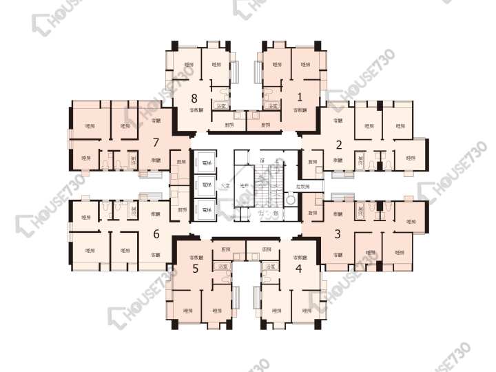 粉嶺中心 平面圖 粉嶺中心 2期 H座 3-8樓 樓層平面圖 - House730