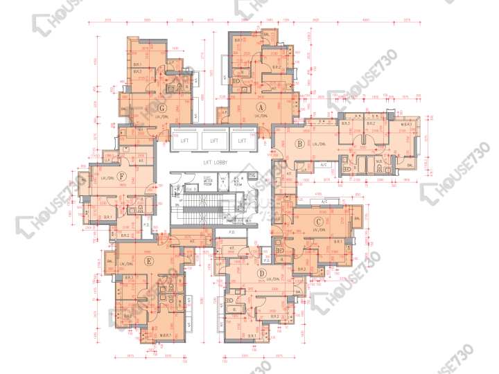 Residence 譽88 平面圖 Residence 譽88 2座 3,5-12,15-23,25-26,27樓 樓層平面圖 - House730