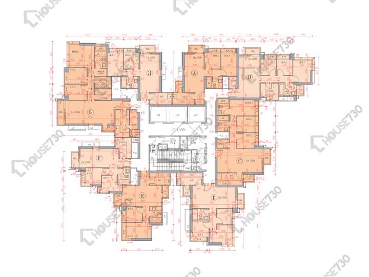 Residence 譽88 平面圖 Residence 譽88 1座 2-3,5-12,15-23,25-26,27樓 樓層平面圖 - House730