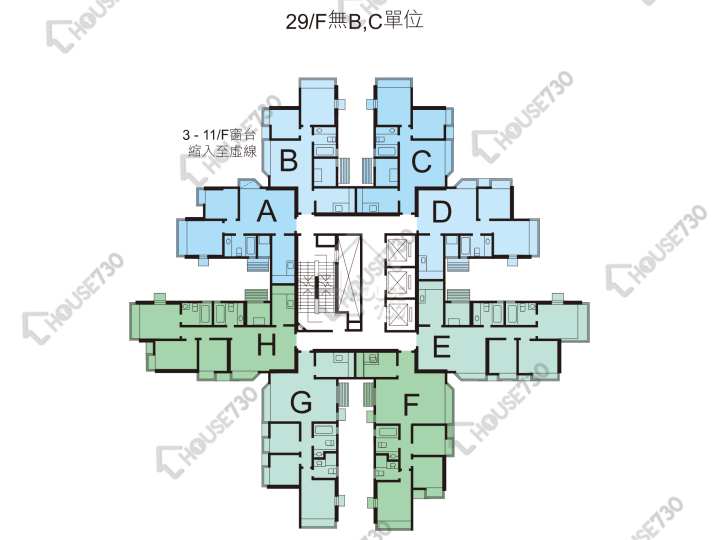 濱景花園 平面圖 濱景花園 5座 3-28樓 樓層平面圖 - House730