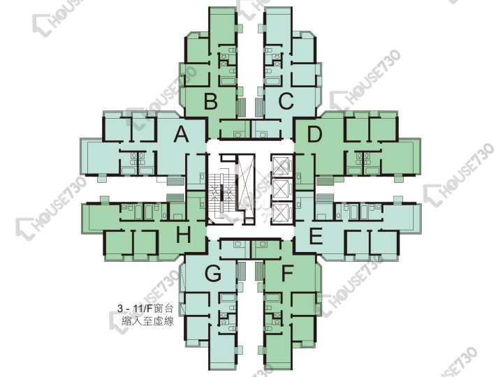 濱景花園 平面圖 濱景花園 2座 3-32樓 樓層平面圖 - House730