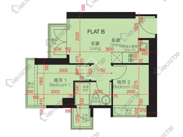 深水埗 南昌一號 高層 單位平面圖 南昌一號-中層/低層-B室 House730-7243499