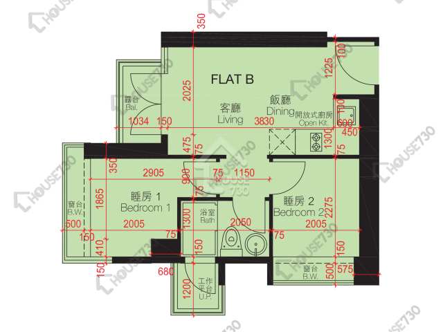 深水埗 南昌一號 中層 單位平面圖 南昌一號-低層-B室 House730-7243545