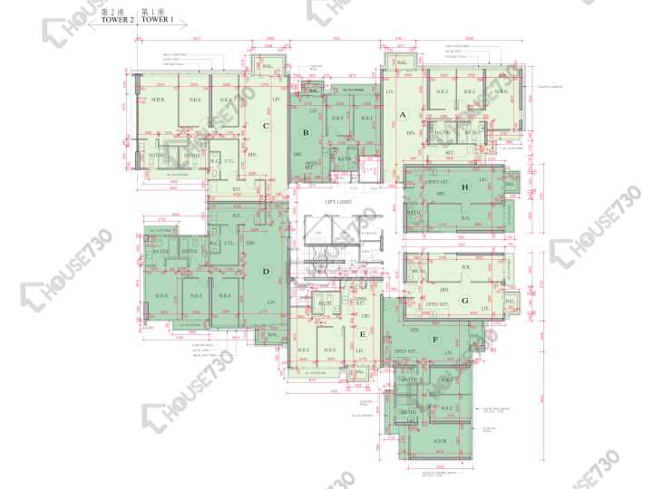 海日灣 平面圖 海日灣 Court B 1座 9-10樓 樓層平面圖 - House730