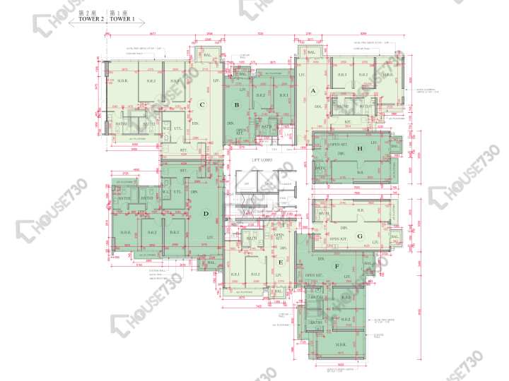 海日灣 平面圖 海日灣 Court B 1座 2-3,5-6,7樓 樓層平面圖 - House730