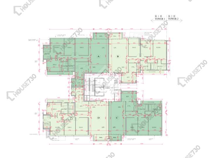 海日灣 平面圖 海日灣 Court A 1座 9-11樓 樓層平面圖 - House730