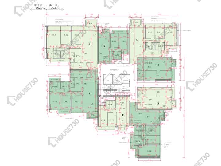 海日灣 平面圖 海日灣 Court B 1座 11-12樓 樓層平面圖 - House730