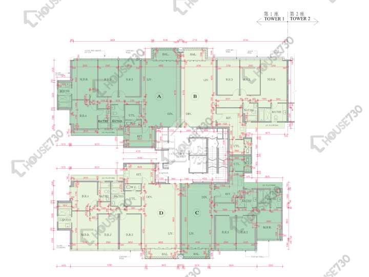 海日灣 平面圖 海日灣 Court D 1座 15-16樓 樓層平面圖 - House730