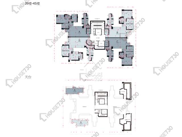 一號．西九龍 平面圖 一號．西九龍 1座 39-43,45樓 樓層平面圖 - House730