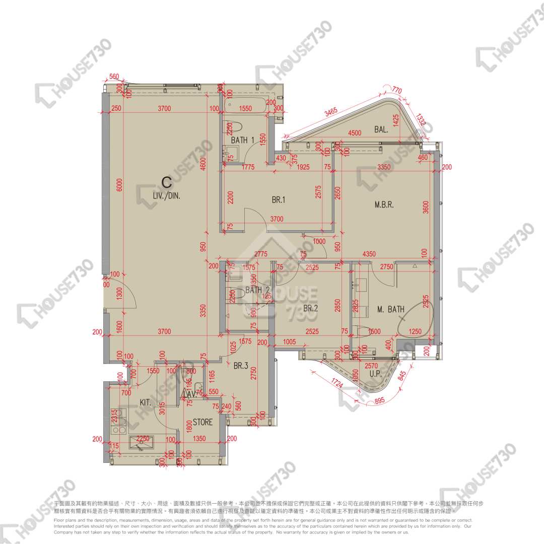 Hung Hom HOMANTIN HILLSIDE Middle Floor Unit Floor Plan 2座-高層/中層-C室 House730-6537608