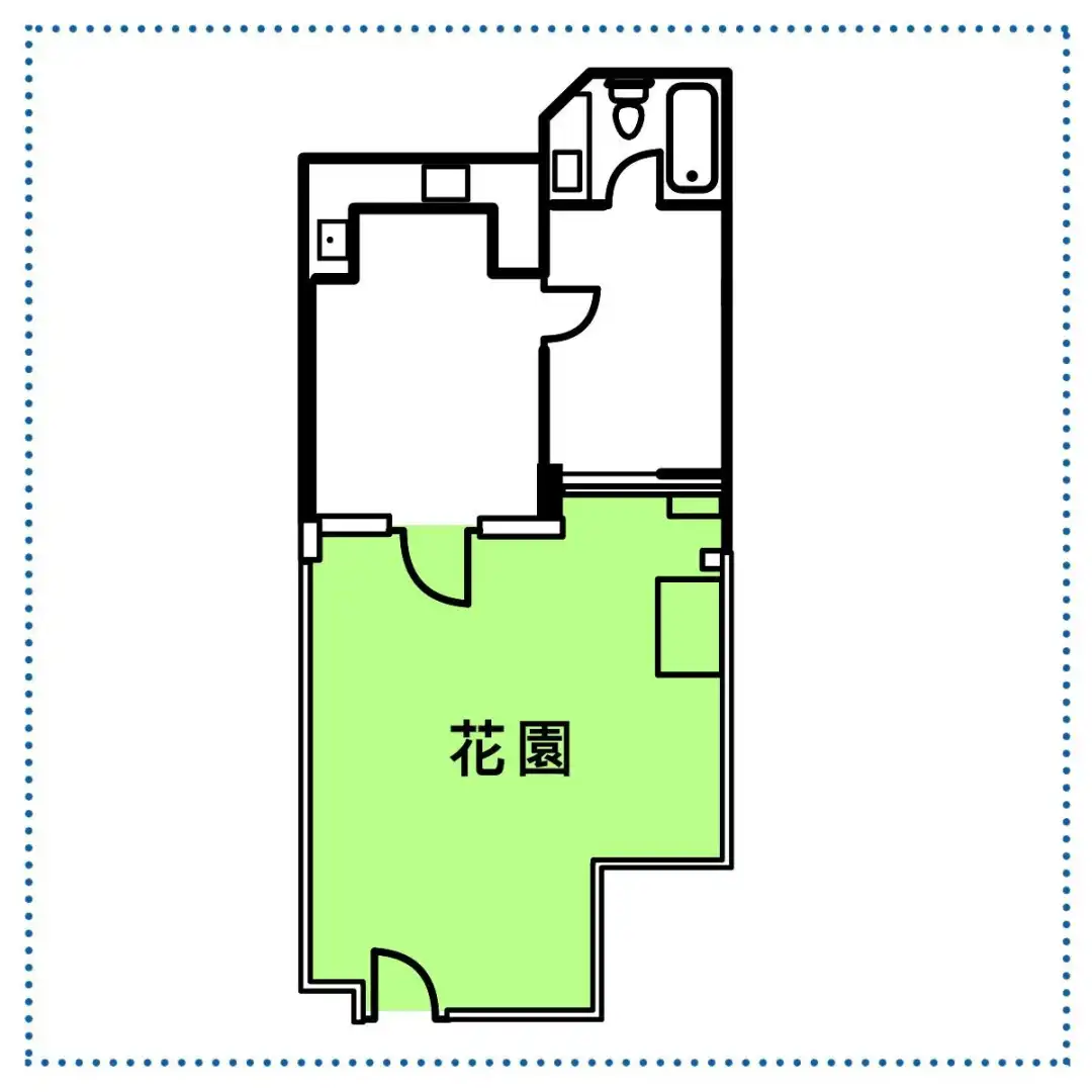 1A座地下的C單位，屬一房開則，實用面積287平方呎，前庭花園卻有295平方呎。