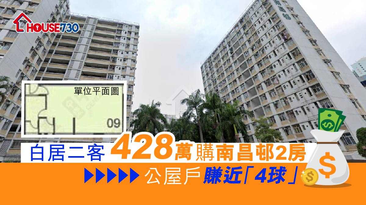 鄰近港鐵南昌站的深水埗公屋南昌邨，近日錄一宗近500方呎大單位以428萬元成交。