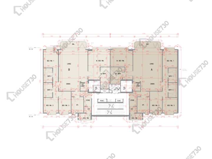 澐瀚 平面圖 澐瀚 1座 3樓 樓層平面圖 - House730