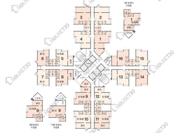 景盛苑 平面圖 景盛苑 歡景閣 (A座) 1-38樓 樓層平面圖 - House730