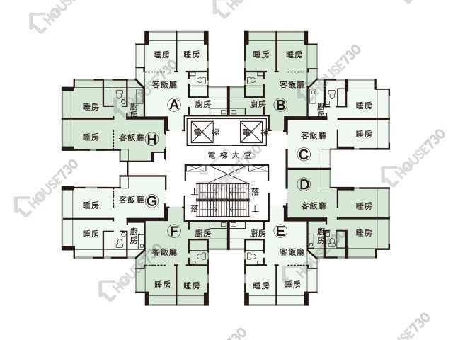 花園城 平面圖 花園城 1期 雅仕苑 (1座) 1-20樓 樓層平面圖 - House730