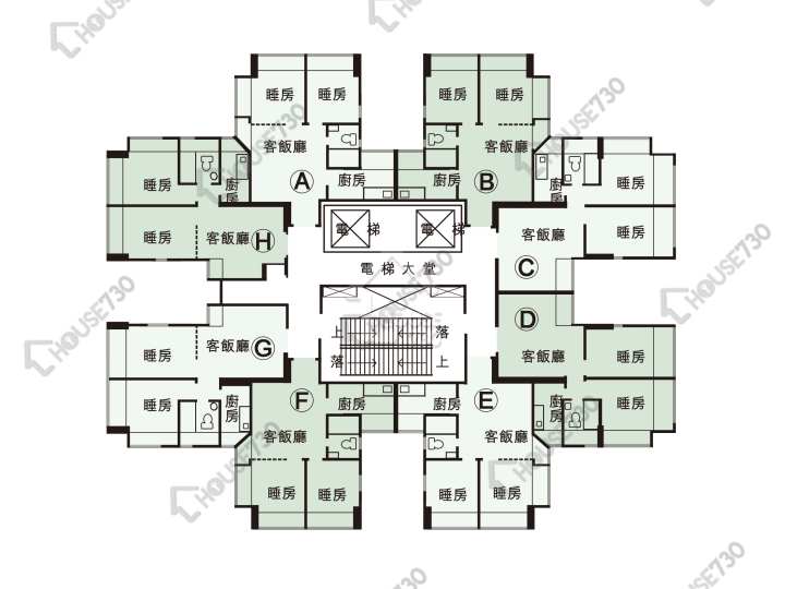 花園城 平面圖 花園城 1期 雅仕苑 (1座) 1-20樓 樓層平面圖 - House730