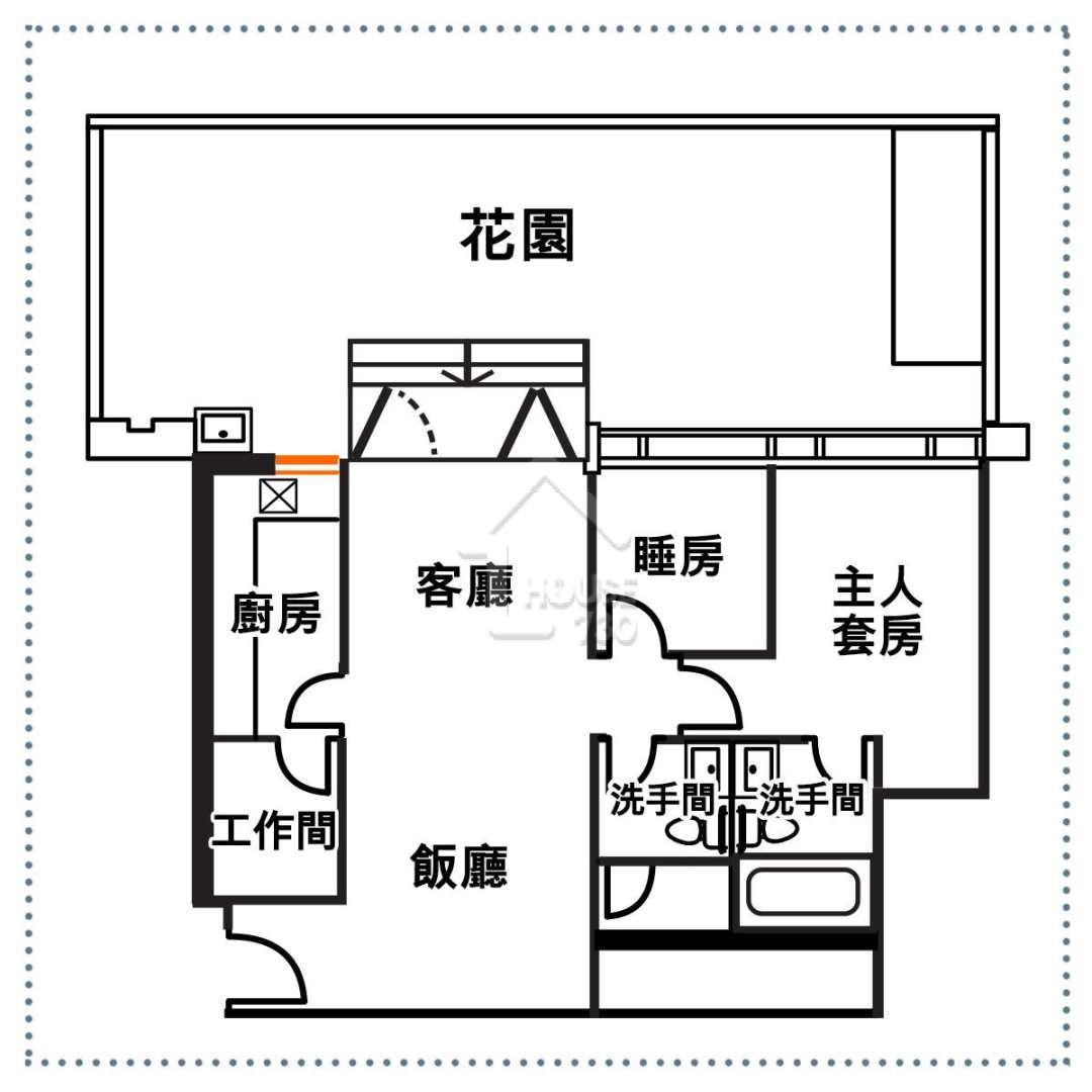 客飯廳右邊為睡房及洗手間區域，經過細房及洗手間後，在走廊盡頭是主人套房。