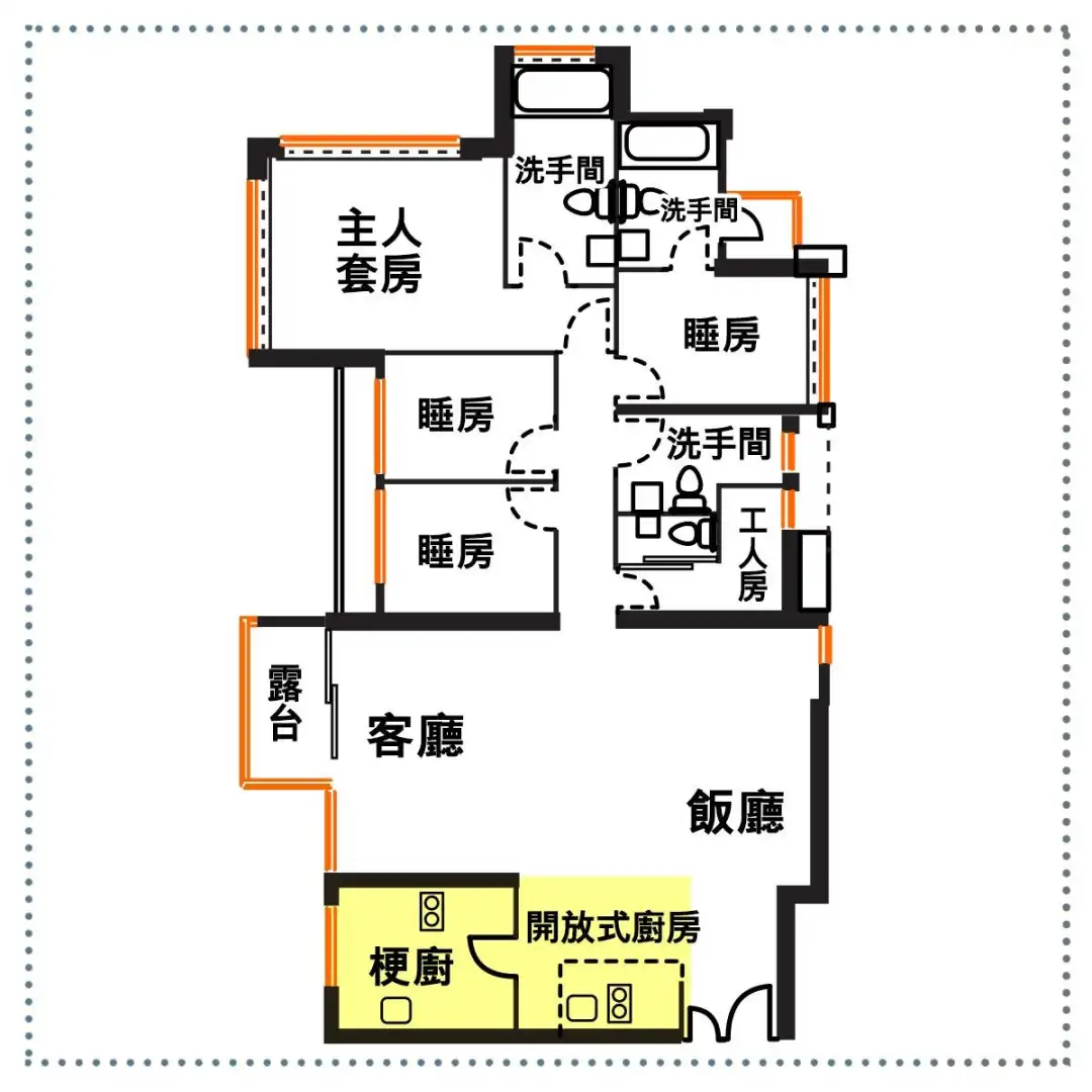 开放式厨房，采用Kitchen Island设计，极具西式风格且设吧枱，在家招呼朋友感觉甚Chill。