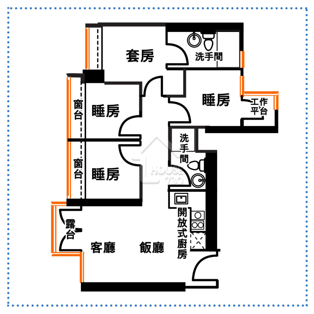 進入走廊左邊兩間細睡房，每間實呎僅44平方呎，只能勉強放一張三呎單人床。