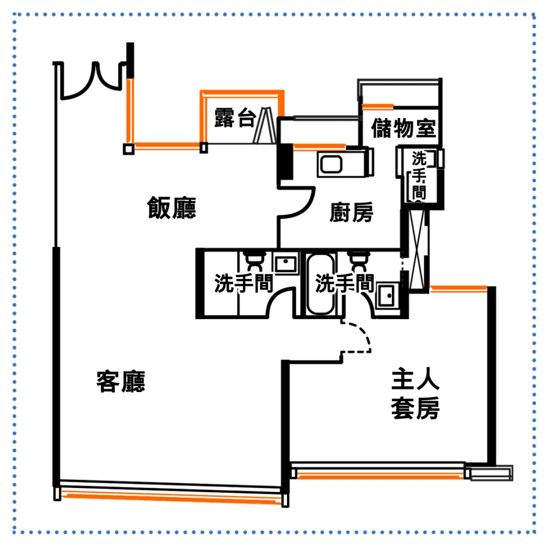 飯廳及客廳整體合共約400平方呎，媲美一個兩房上車盤面積。