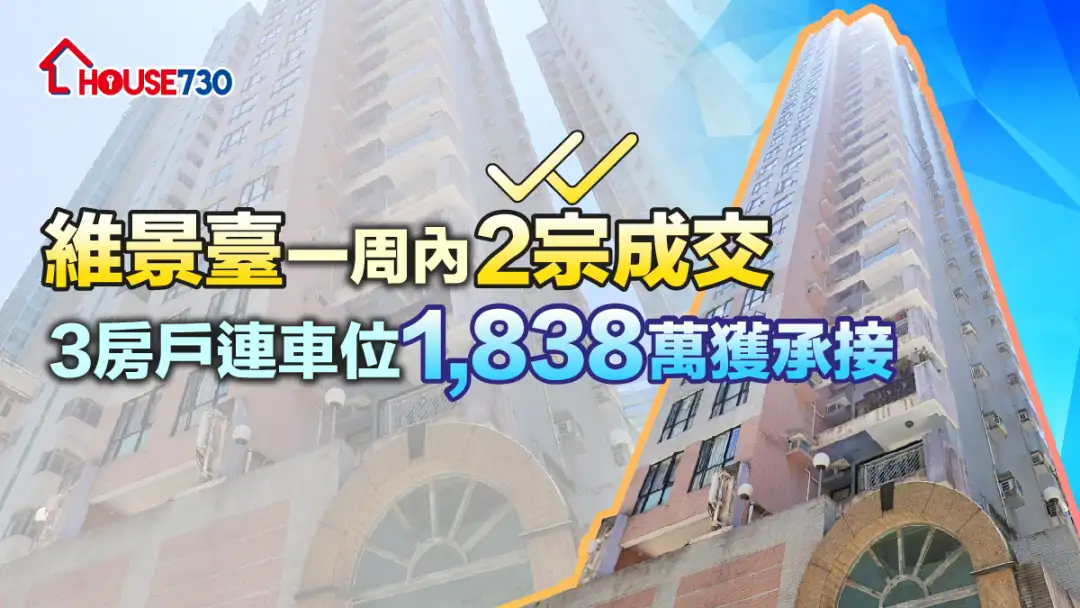 買賣租務-維景臺一周內2宗成交 3房戶連車位1,838萬獲承接-House730