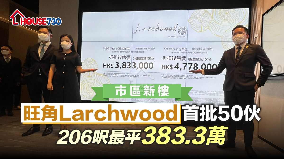 旺角新盤Larchwood首批50伙，最平206方呎，折實383.3萬元。左二為程德韻。