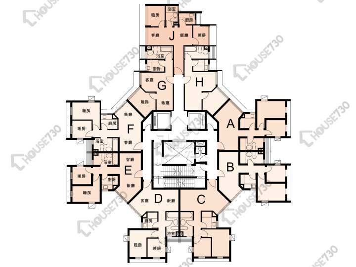 八號花園 平面圖 八號花園 2座 1-14樓 樓層平面圖 - House730