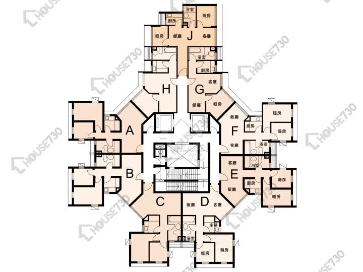 八號花園 平面圖 八號花園 4座 1-14樓 樓層平面圖 - House730