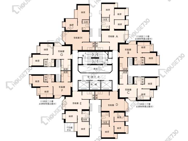 翠怡花園 平面圖 翠怡花園 1期 4座 14-38樓 樓層平面圖 - House730