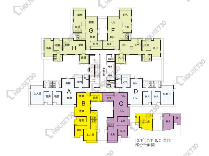 珀麗灣 平面圖 珀麗灣 2期 6座 1-3,5-13,15-18,19樓 樓層平面圖 - House730