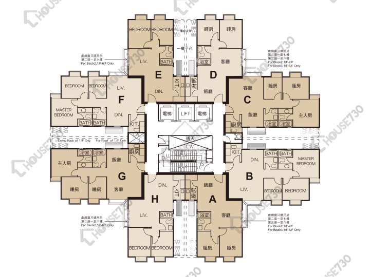學士臺 平面圖 學士臺 2座 1-25樓 樓層平面圖 - House730