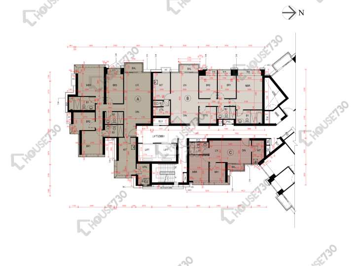 瓏璽 平面圖 瓏璽 6A座 7-13,16-23,25樓 樓層平面圖 - House730