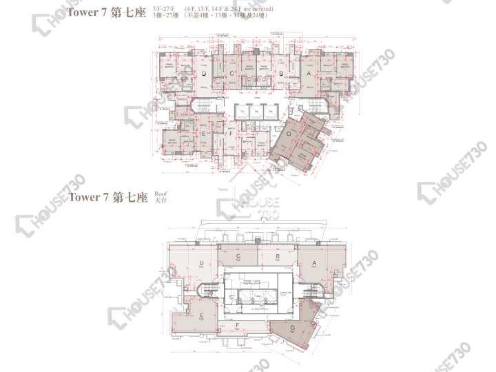 溱柏 平面圖 溱柏 7座 3,5-12,15-23,25-26,27樓 樓層平面圖 - House730