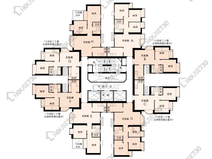 翠怡花園 平面圖 翠怡花園 1期 3座 14-38樓 樓層平面圖 - House730