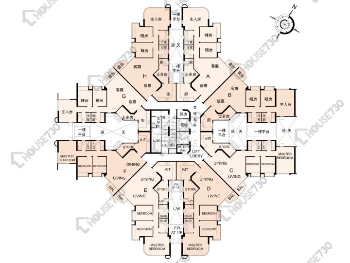 奕翠園 平面圖 奕翠園 1座 1-3,5-9,10樓 樓層平面圖 - House730