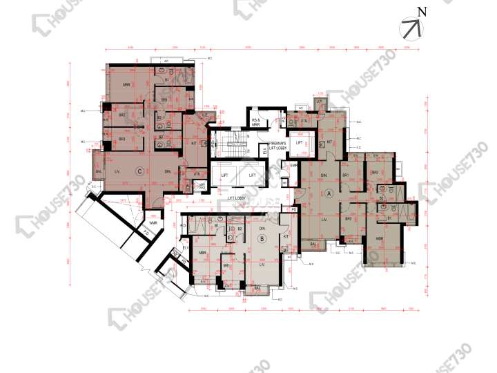 瓏璽 平面圖 瓏璽 6B座 7-13,16-23,25樓 樓層平面圖 - House730