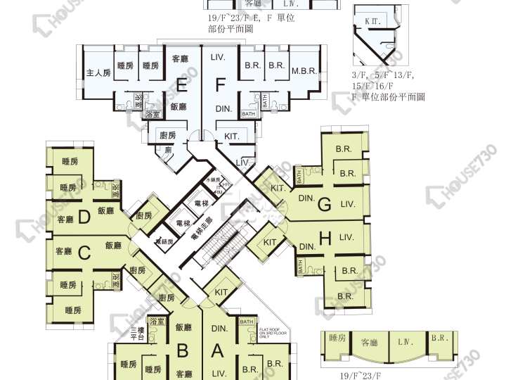 珀麗灣 平面圖 珀麗灣 1期 16座 3,5-13,15-22,23樓 樓層平面圖 - House730