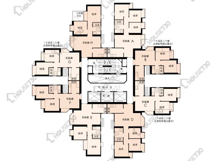 翠怡花園 平面圖 翠怡花園 1期 5座 14-38樓 樓層平面圖 - House730