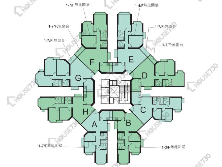 碧濤花園 平面圖 碧濤花園 2期 富臨閣 (B座) 1-7樓 樓層平面圖 - House730