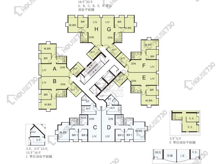 珀麗灣 平面圖 珀麗灣 1期 15座 3,5-13,15-22,23樓 樓層平面圖 - House730