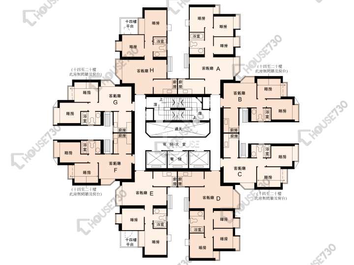翠怡花園 平面圖 翠怡花園 1期 2座 14-38樓 樓層平面圖 - House730