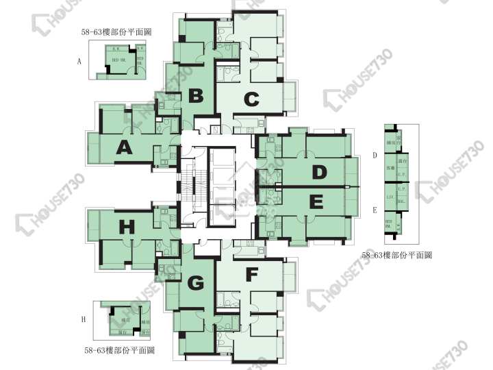 泓景臺 平面圖 泓景臺 3期 6座 25-33,35,37-43,45-53,55-62,63樓 樓層平面圖 - House730